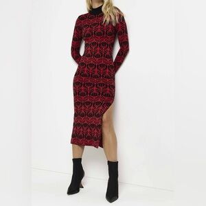 River Island Red and Black Floral Midi Dress
